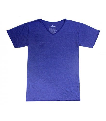MC072L - Blue V-neck Cotton Plain Tshirt *